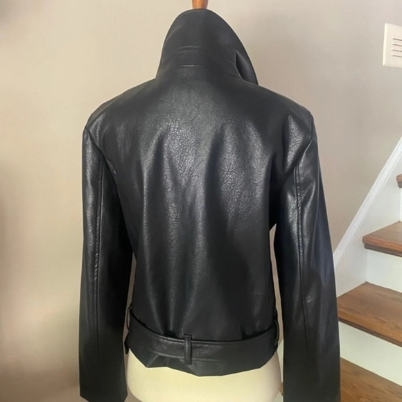 Michael Kors Belted Faux Leather Moto  Jacket - Picture 8 of 10
